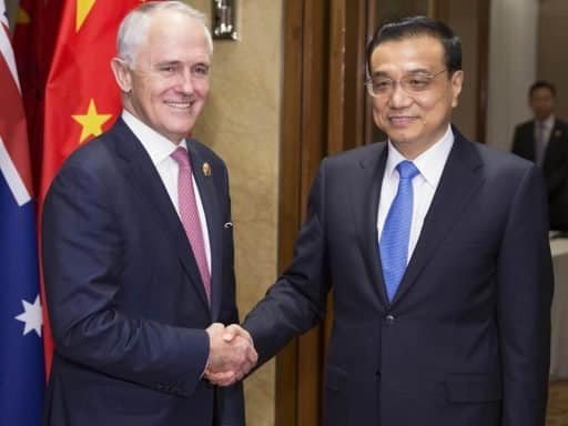 澳大利亚总理Malcolm Turnbull和中国国务院总理李克强